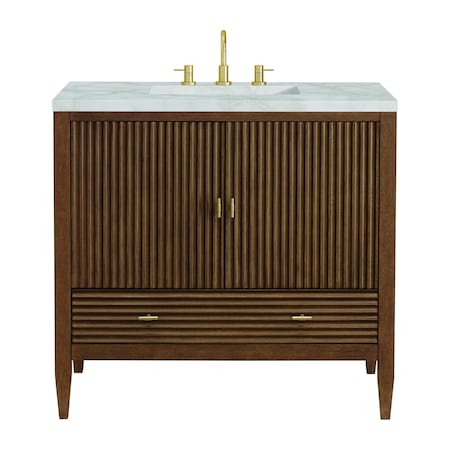 James Martin Vanities 36'' Vanity, Mid Century Walnut w/ 3 CM Victorian Silver Quartz Top 485-V36-WLT-3VSL